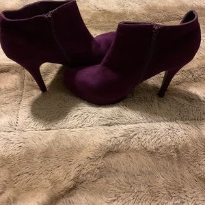 Purple faux suede booties